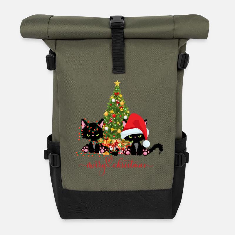 Christmas Cats - Roll Top Backpack - olive/black