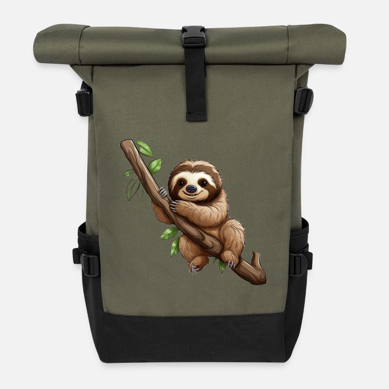 Süßes Faultier - Rolltop Rucksack - Olive/Schwarz