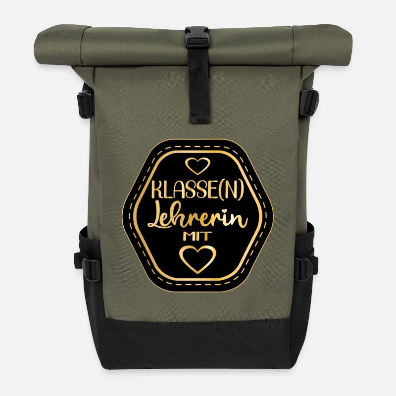 KLASSENLEHRERIN - LEHRERIN MIT HERZ - Rolltop Rucksack - Olive/Schwarz