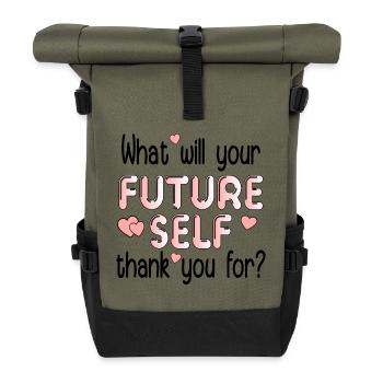 FRAGE ZUKÜNFTIGES SELBSTZITAT - Rolltop Rucksack - Olive/Schwarz - Vorne
