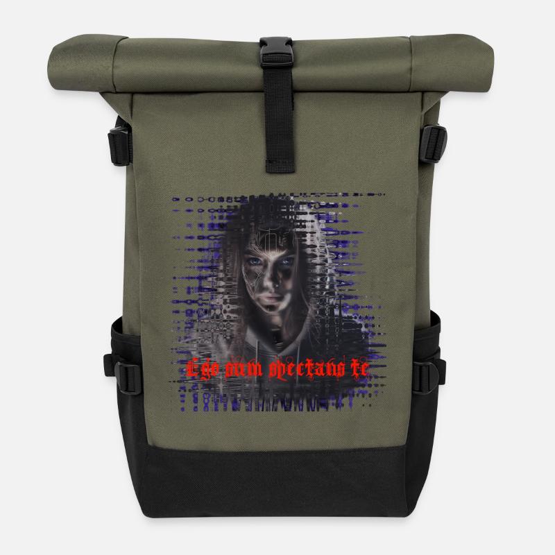 Ego sum spectans te-Je te regarde - Sac à dos roll top - olive/noir