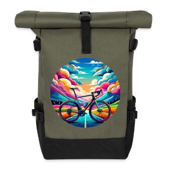 Rennrad in märchenhaften Farben - Rolltop Rucksack - Olive/Schwarz - Vorne