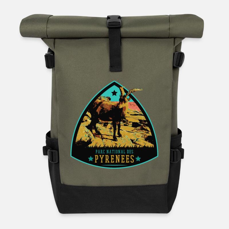 Écusson Bouquetin, Parc Pyrénées : Faune Protégée - Sac à dos roll top - olive/noir