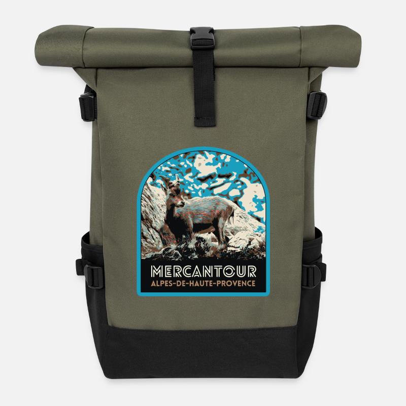 Écusson Chamois Mercantour : Faune Alpine - Sac à dos roll top - olive/noir