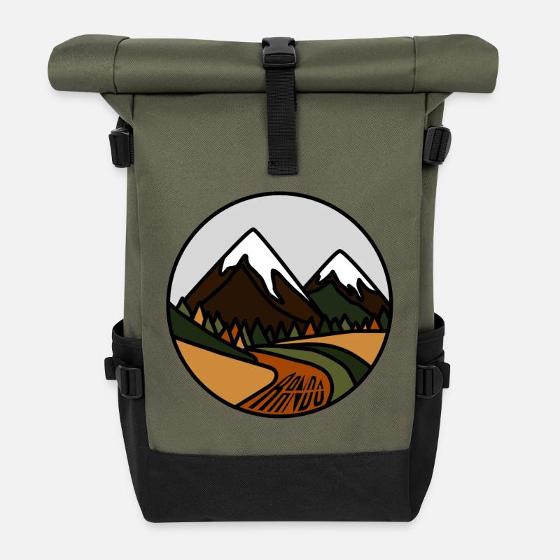 Schneebedeckte Berge und Alpentäler - Rolltop Rucksack - Olive/Schwarz