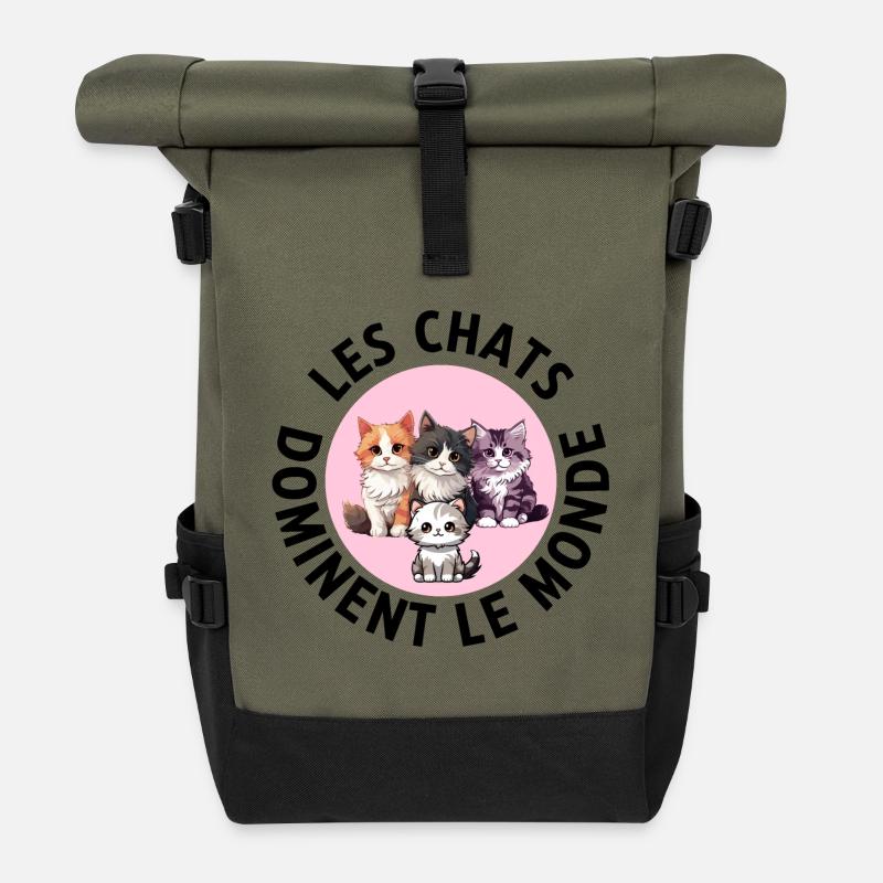 Les chats dominent le monde conspiration des chats - Sac à dos roll top - olive/noir