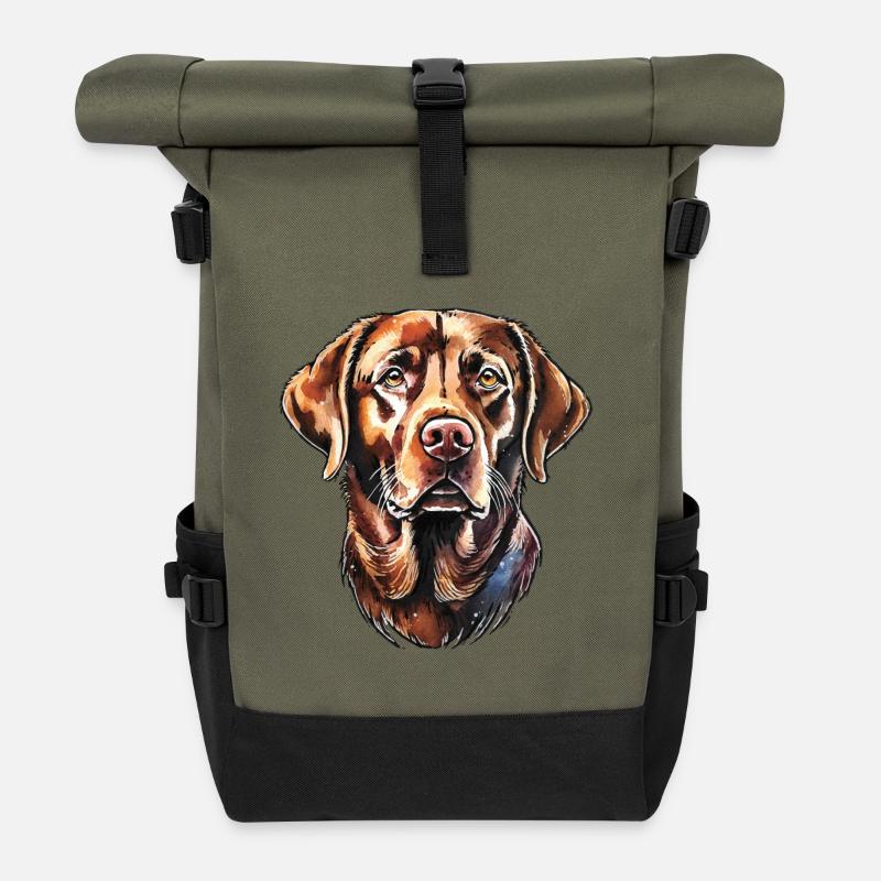 Labrador Retriever Portrait - Rolltop Rucksack - Olive/Schwarz