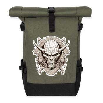 Dark Fantasy Crest Demon Skull RPG Shirt - Roll Top Backpack - olive/black - Front