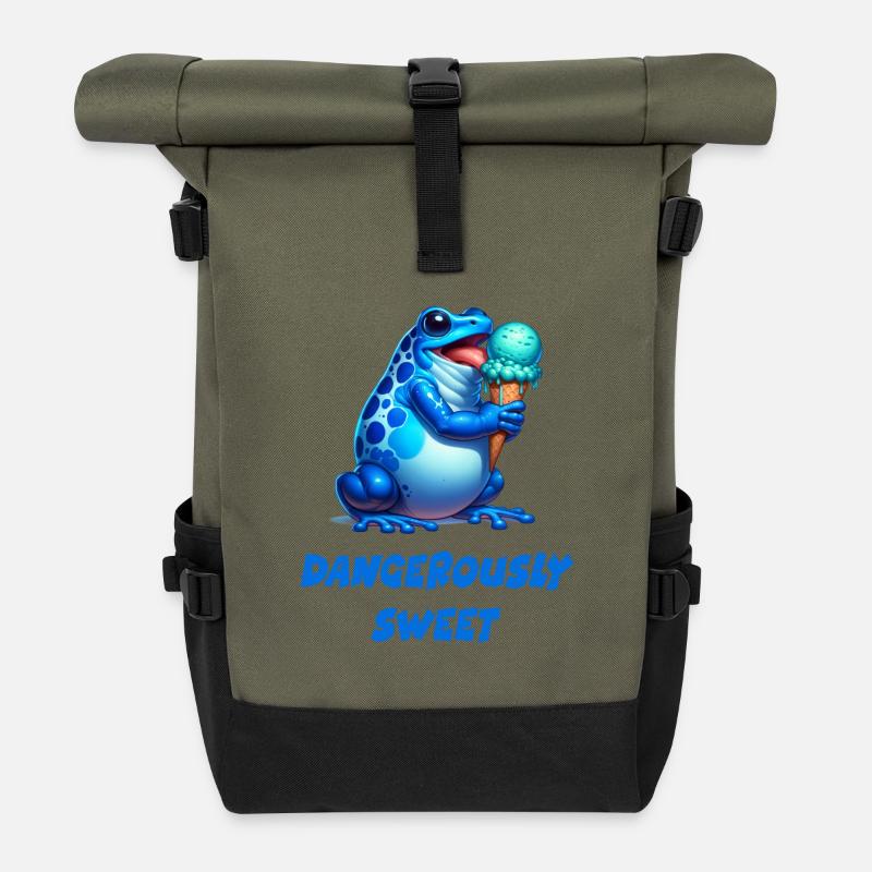 Pfeilgiftfrosch Frosch Kröte Design - Rolltop Rucksack - Olive/Schwarz