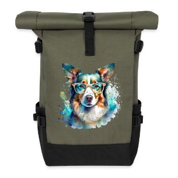 Border Collie avec des lunettes - Sac à dos roll top - olive/noir - Devant