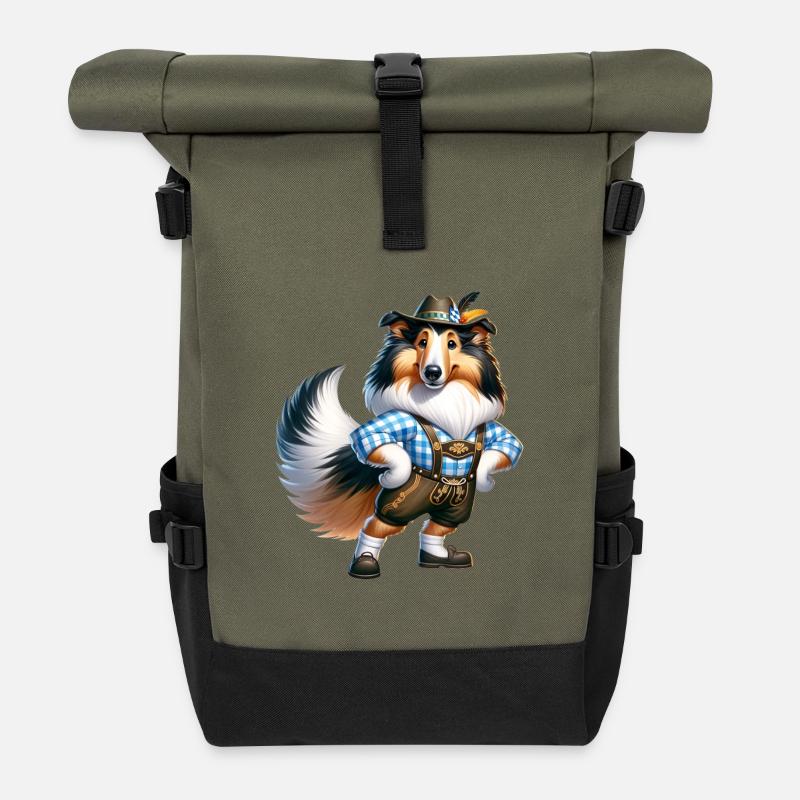 Collie Hund Bayern - Rolltop Rucksack - Olive/Schwarz