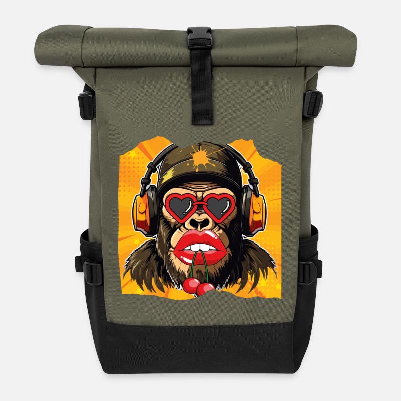 Monkey & Cherry - Roll Top Backpack - olive/black