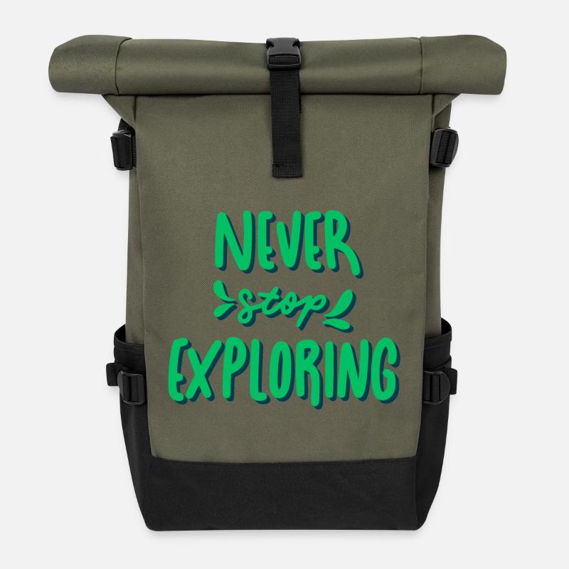Never Stop Exploring - Roll Top Backpack - olive/black
