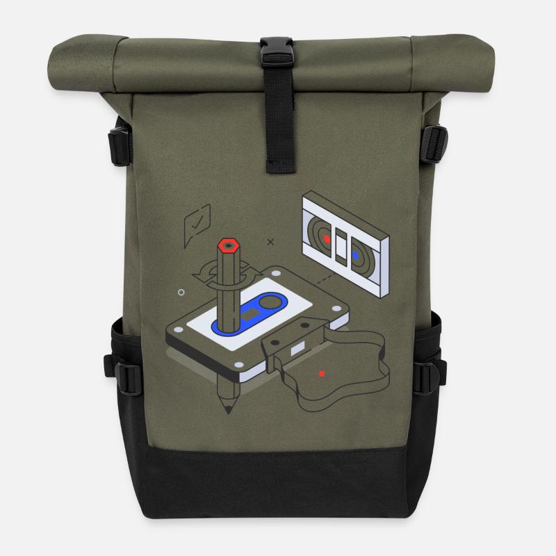Retro, Vintage, Audiokassette - Rolltop Rucksack - Olive/Schwarz