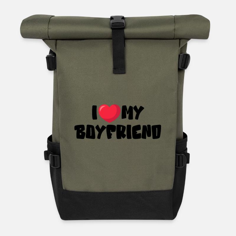 J’aime mon petit ami - Sac à dos roll top - olive/noir