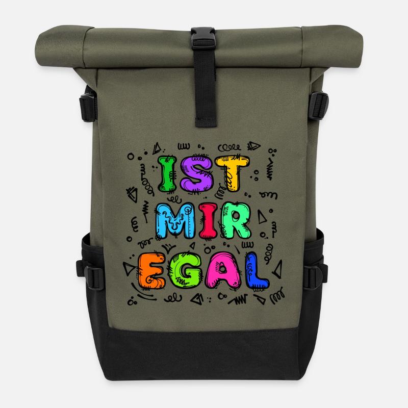 Is Mir Egal Chill Statement Gleichgültig - Rolltop Rucksack - Olive/Schwarz