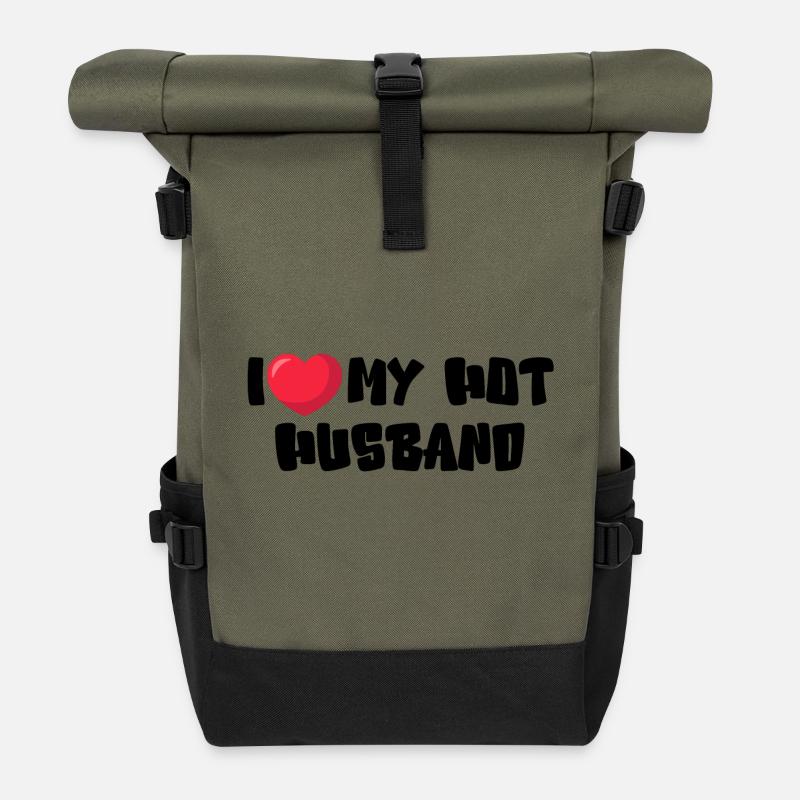 I Love My Hot Husband - Rolltop Rucksack - Olive/Schwarz
