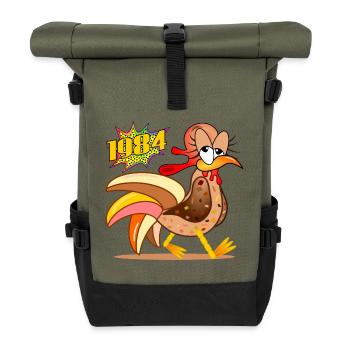 42 Jahre alt - Hühner Geburtstag 1984 - Rolltop Rucksack - Olive/Schwarz - Vorne
