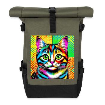 Chat Pop Art - Sac à dos roll top - olive/noir - Devant