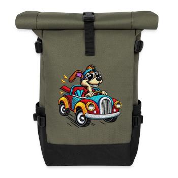Speedy Pup in Colorful Car Tee - Roll Top Backpack - olive/black - Front