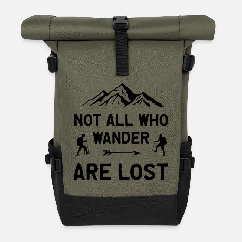 Not All Who Wander All Lost - Roll Top Backpack - olive/black