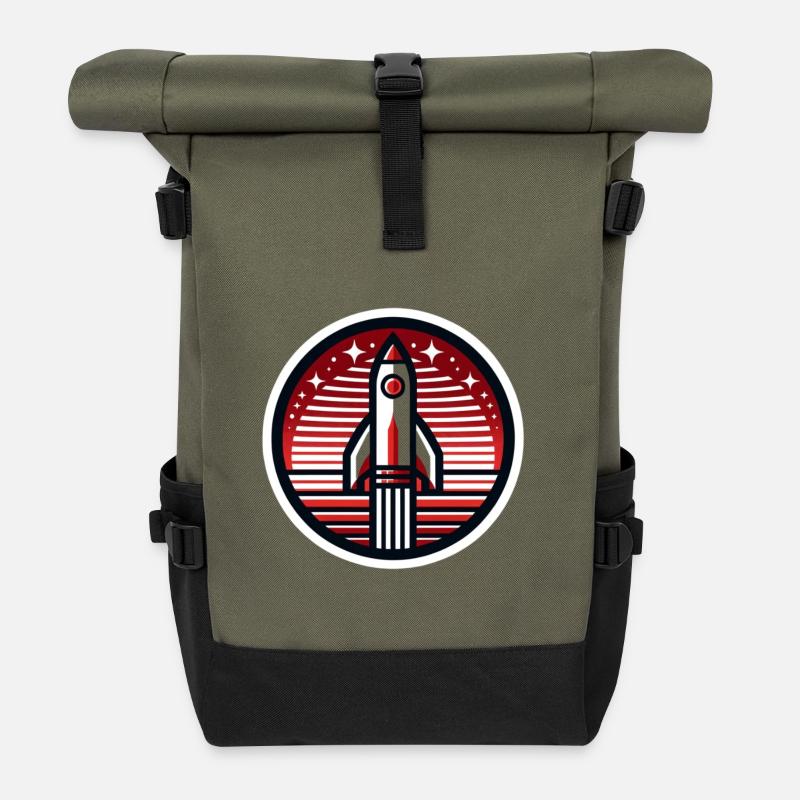 "Horizon Rouge" - T-shirt emblème de fusée - Sac à dos roll top - olive/noir