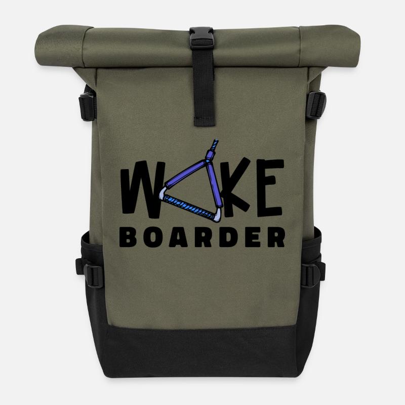 Wakeboard Statement Wasserski Welle Kitesurfer - Rolltop Rucksack - Olive/Schwarz