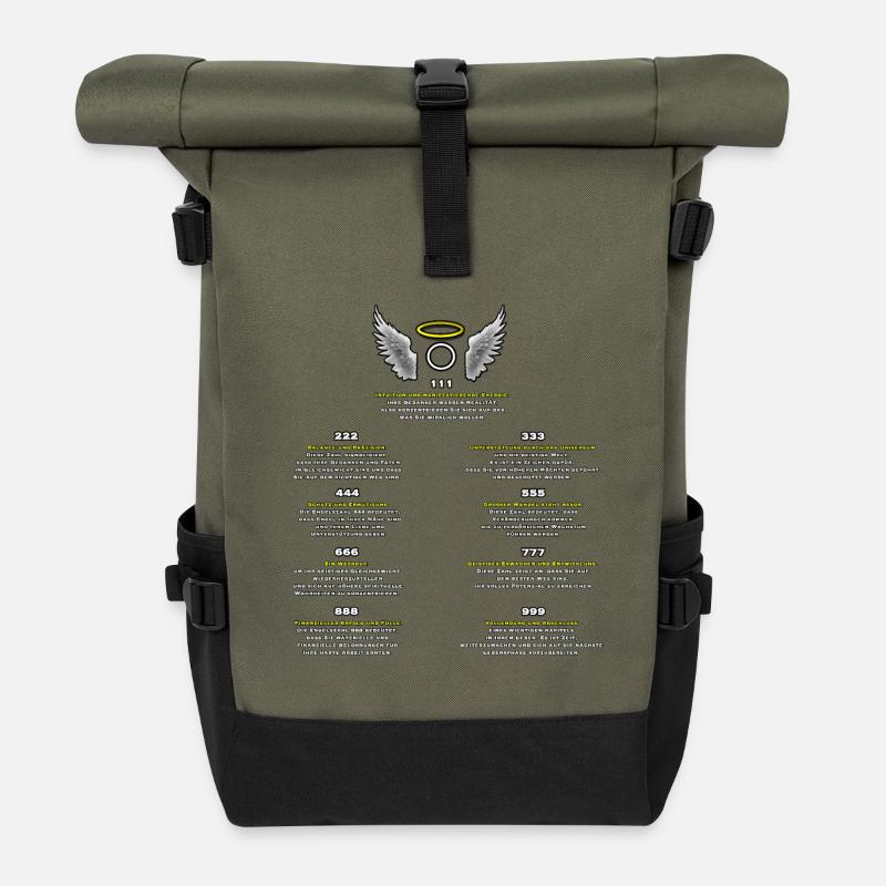 Engelzahlen Muster der Manifestation - Rolltop Rucksack - Olive/Schwarz