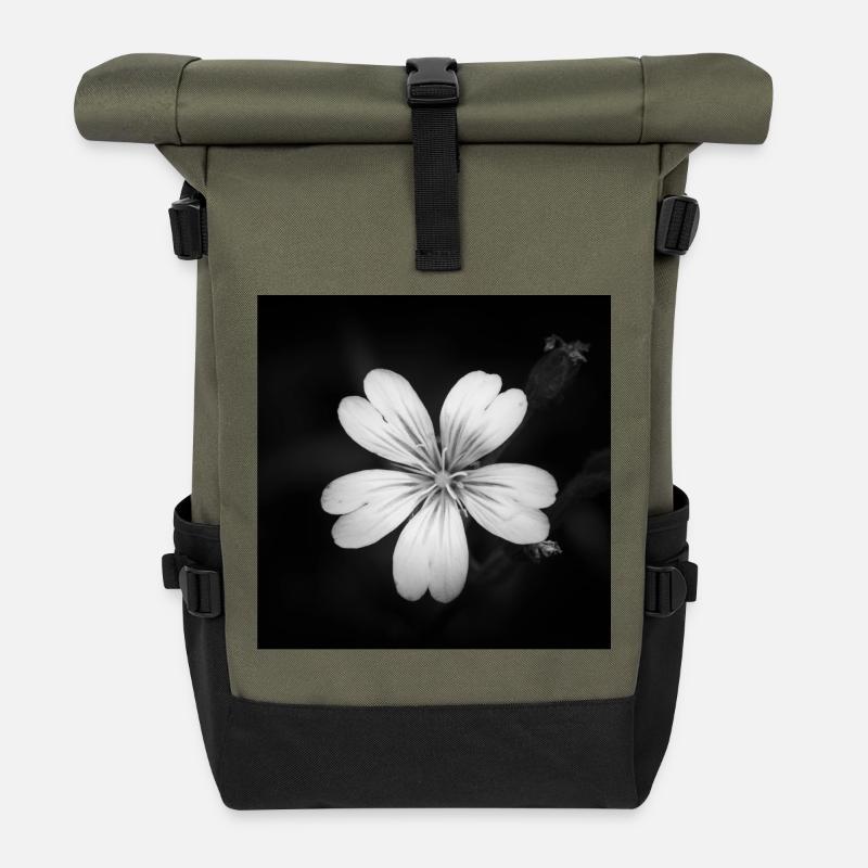 White Flower Field Hornwort, Field Hornwort Poster - Roll Top Backpack - olive/black