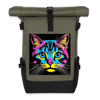 Katze Pop Art - Rolltop Rucksack - Olive/Schwarz - Vorne