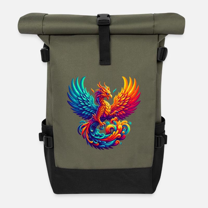 Hyperflammen des majestätischen Phönix - Rolltop Rucksack - Olive/Schwarz