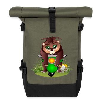 BEAVER CARTOON - ELECTRIC POWER TWO-WHEELER - Mobility - Roll Top Backpack - olive/black - Front