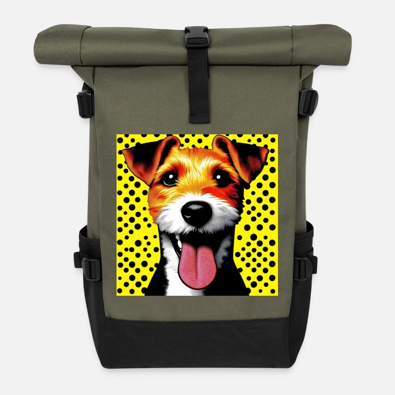 Hund Foxterrier Jack Russell Pop Art - Rolltop Rucksack - Olive/Schwarz