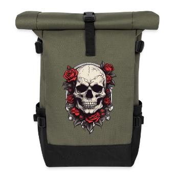 Roses Skull Floral Tattoo - Roll Top Backpack - olive/black - Front