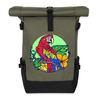 Vogel Tier Papagei Haustier Tropisch Zootiere - Rolltop Rucksack - Olive/Schwarz - Vorne