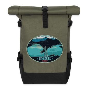 Illustration Sylvensteinsee in Lenggries, Bayern - Rolltop Rucksack - Olive/Schwarz - Vorne