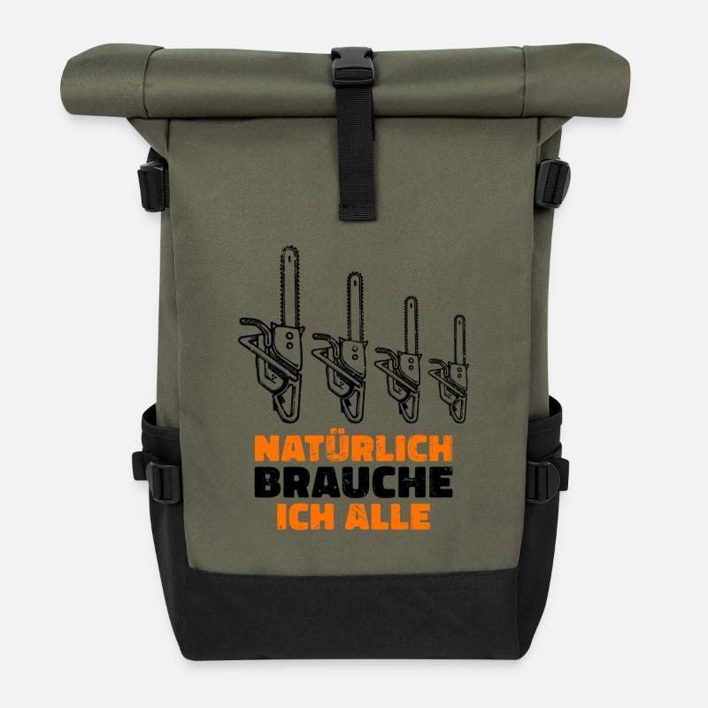 Holz Brennholz Säge Holzfäller Statement Förster - Rolltop Rucksack - Olive/Schwarz
