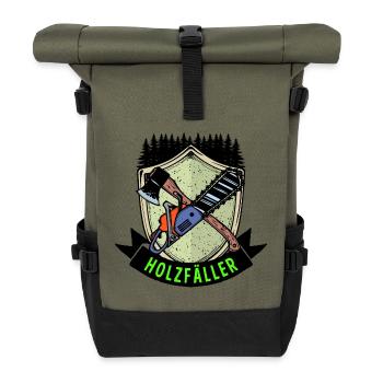 Axe Saying Lumberjack Chainsaw Woodworking Saw - Roll Top Backpack - olive/black - Front