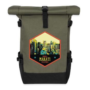 Glowing Skyline: Makati, Manila, Philippines - Roll Top Backpack - olive/black - Front