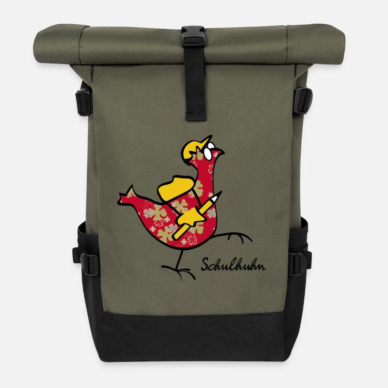 Das Schul-Huhn der Begleiter in den Alltag - Rolltop Rucksack - Olive/Schwarz