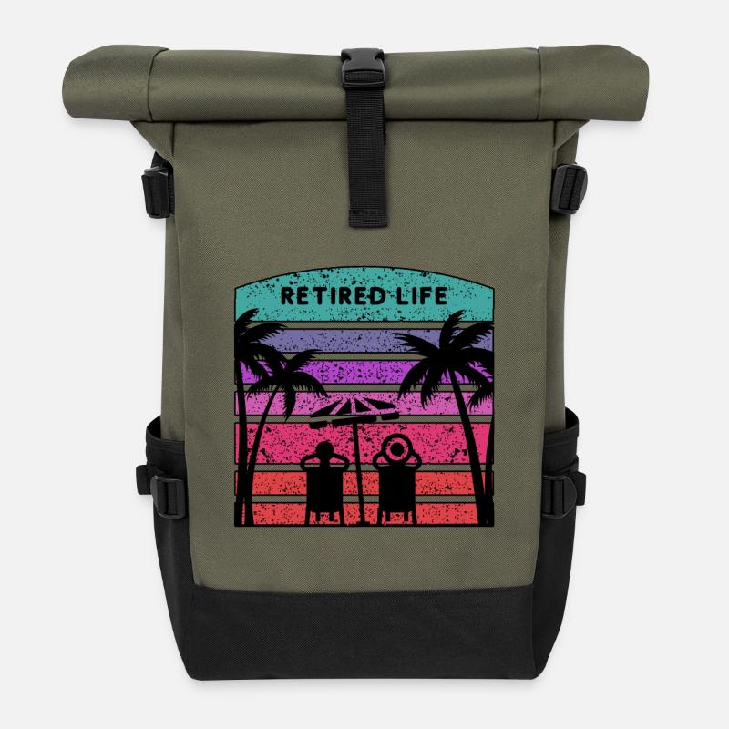 Leben im Ruhestand mit Strand und Palmen. - Rolltop Rucksack - Olive/Schwarz