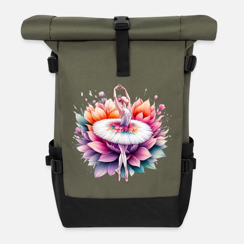 Balletttänzerin mit Tutu - Rolltop Rucksack - Olive/Schwarz