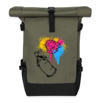 Graffiti Sprayer Spray Can Drawing Illustration - Roll Top Backpack - olive/black - Front