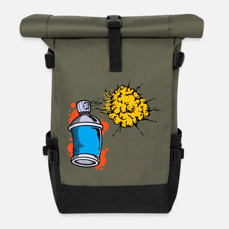 Zeichnen Illustration Graffiti Spraydose Sprayer - Rolltop Rucksack - Olive/Schwarz