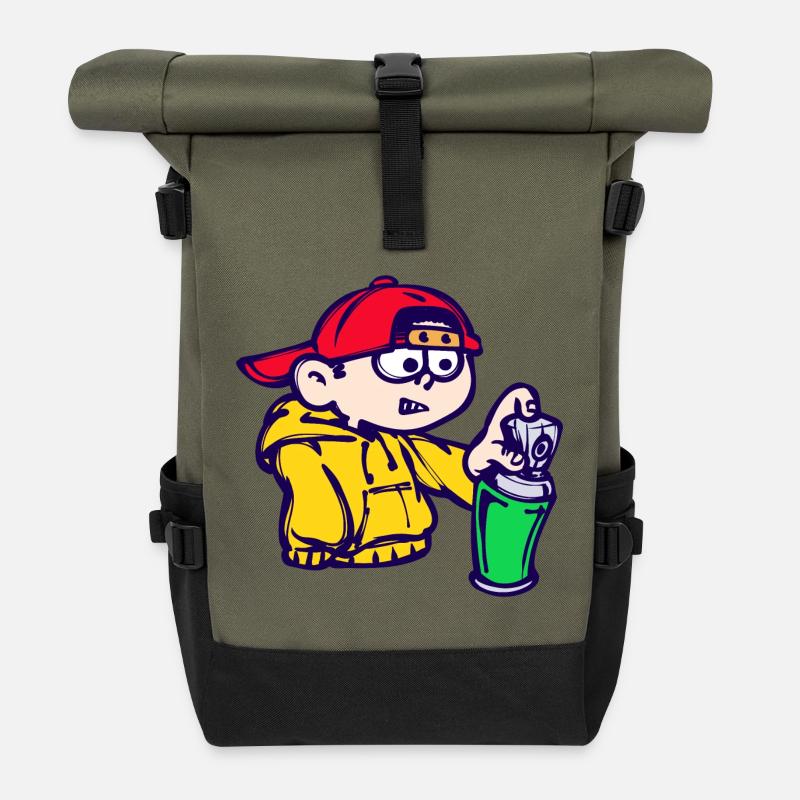 Strassenkunst Wildstyle Sprayer Graffiti Spraydose - Rolltop Rucksack - Olive/Schwarz