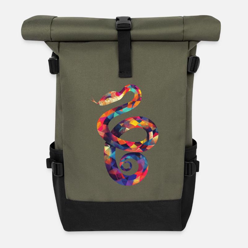 Illustration de Serpent coloré - Sac à dos roll top - olive/noir