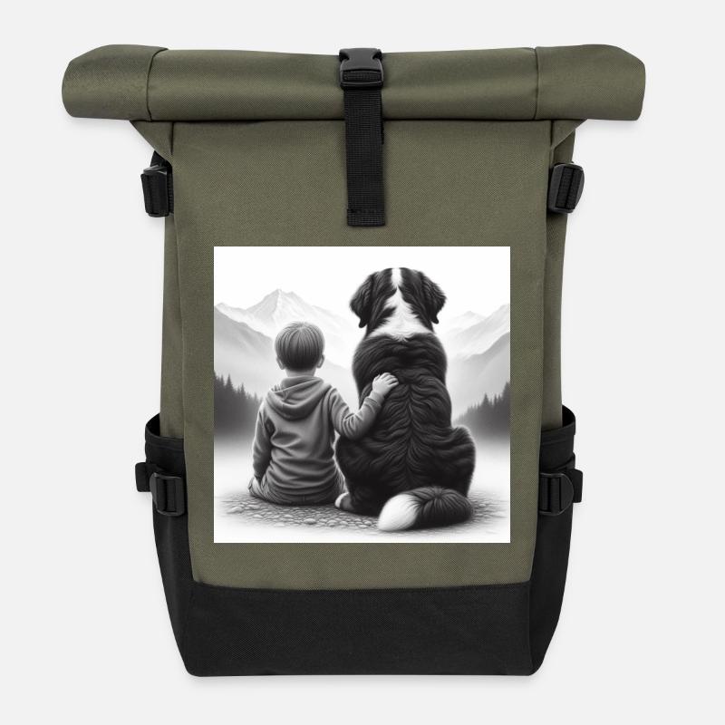 Berner Sennenhund - Rolltop Rucksack - Olive/Schwarz
