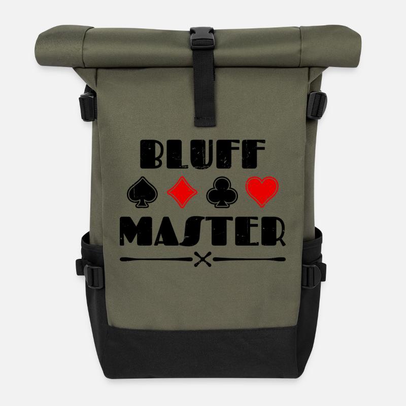 Herz Casino Bluff Statement Poker Profispieler - Rolltop Rucksack - Olive/Schwarz