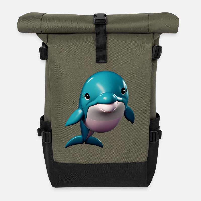 Delphin Mädchen - Rolltop Rucksack - Olive/Schwarz