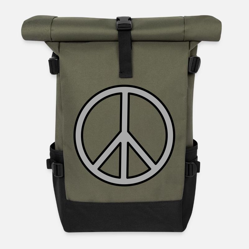 Peace Sign - Roll Top Backpack - olive/black